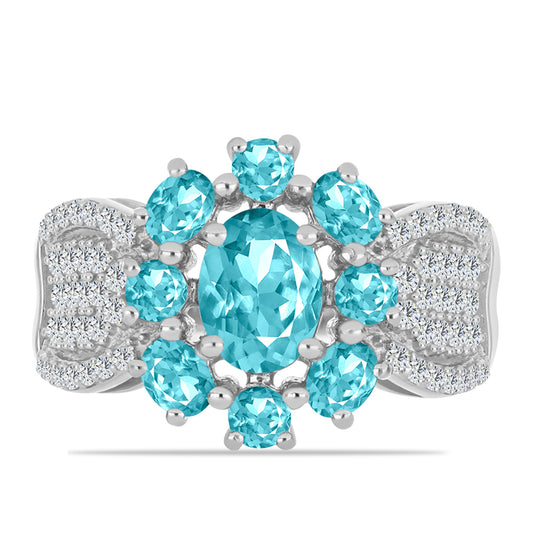 Silberring mit Paraiba Quarz und weißem Topas