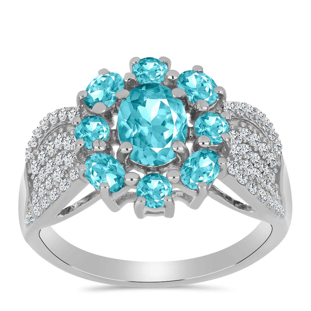 Silberring mit Paraiba Quarz und weißem Topas 3 