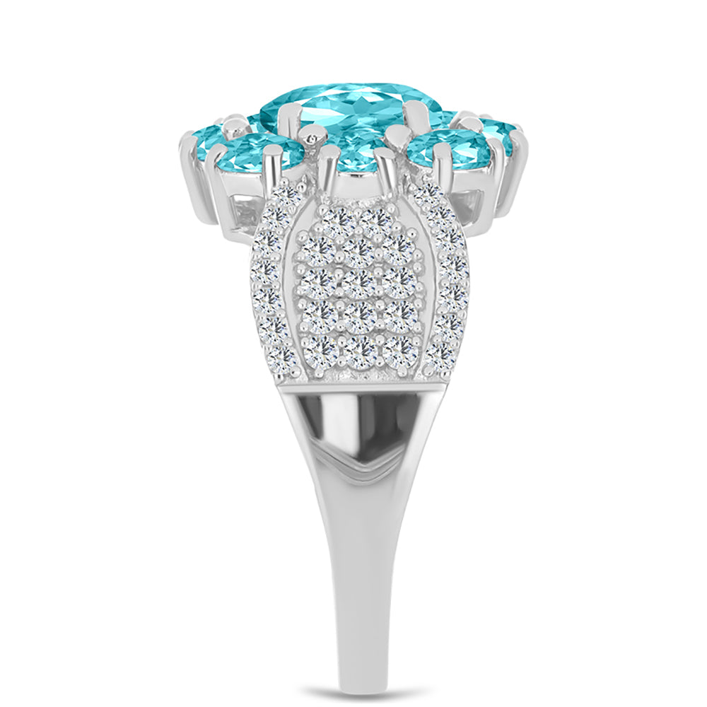 Silberring mit Paraiba Quarz und weißem Topas