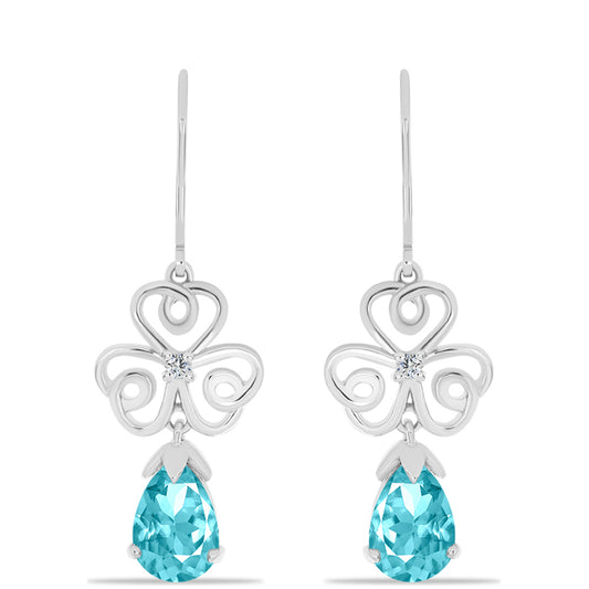 Silberohrringe mit Paraiba Quarz und weißem Topas