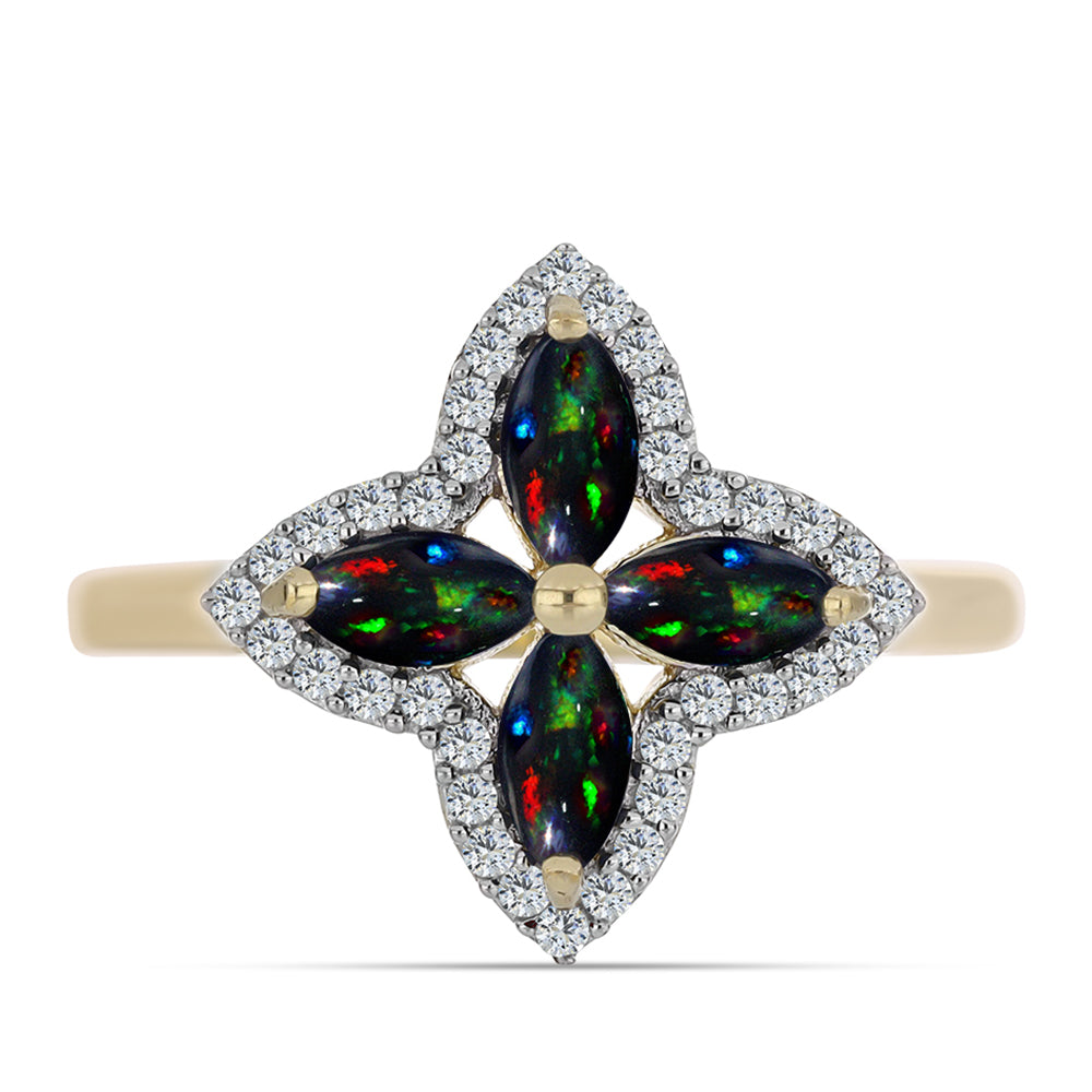 Goldplattierter Silberring mit mitternachtsschwarzem äthiopischen Opal aus Lega Dembi und weißem Topas 1 