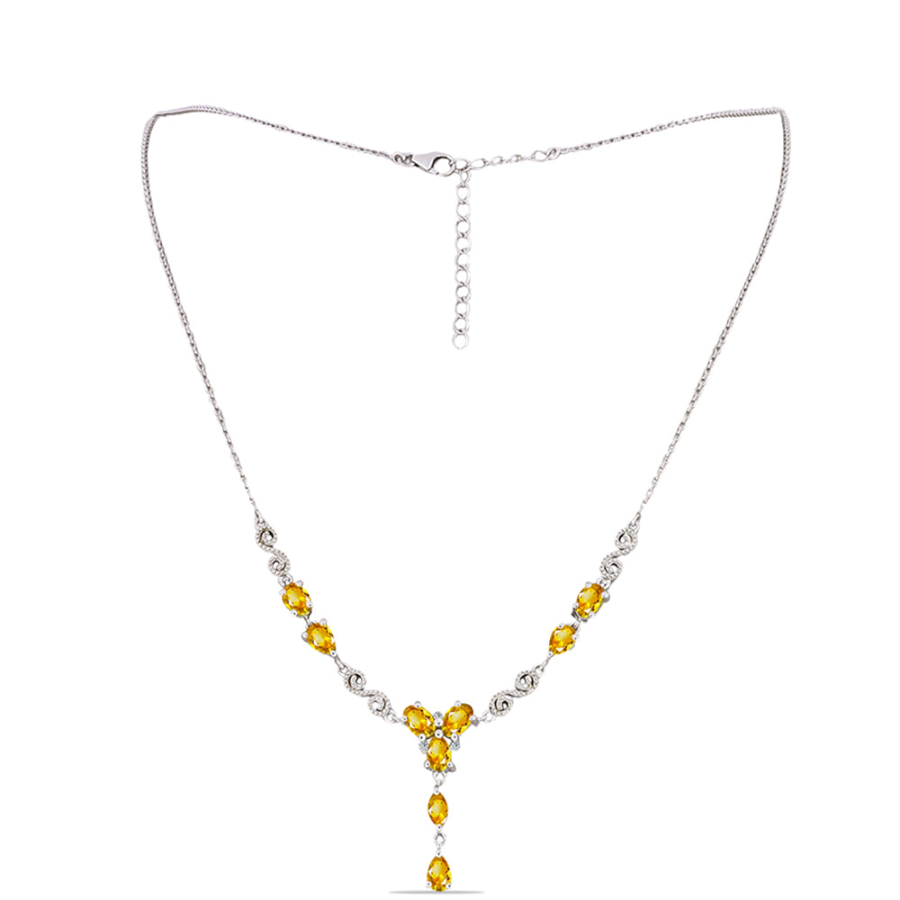 Silberhalskette mit Zitrin aus dem Ural und weißem Topas