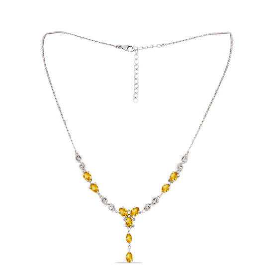 Silberhalskette mit Zitrin aus dem Ural und weißem Topas