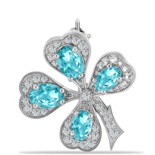 Silberbrosche mit Paraiba Quarz und weißem Topas