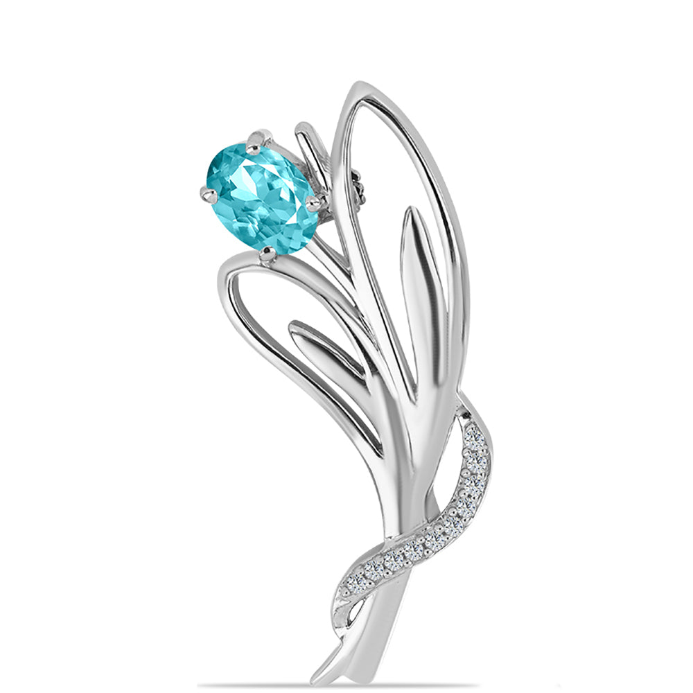 Silberbrosche mit Paraiba Quarz und weißem Topas 1 
