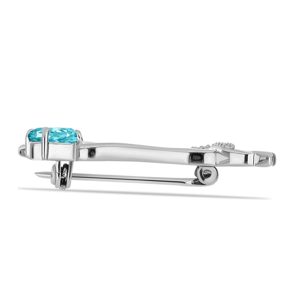 Silberbrosche mit Paraiba Quarz und weißem Topas 2 