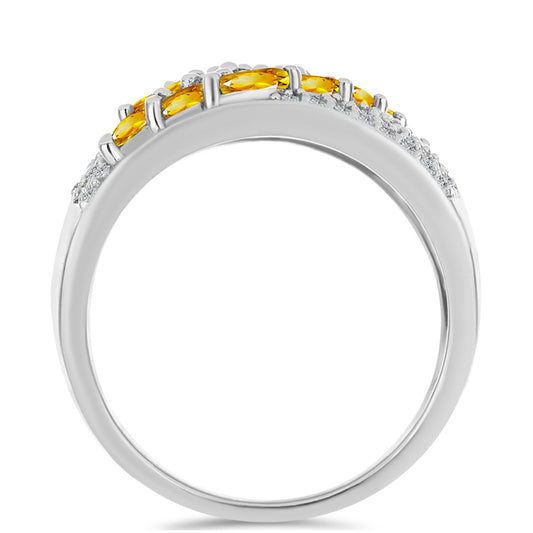 Silberring mit Zitrin aus dem Ural und weißem Topas