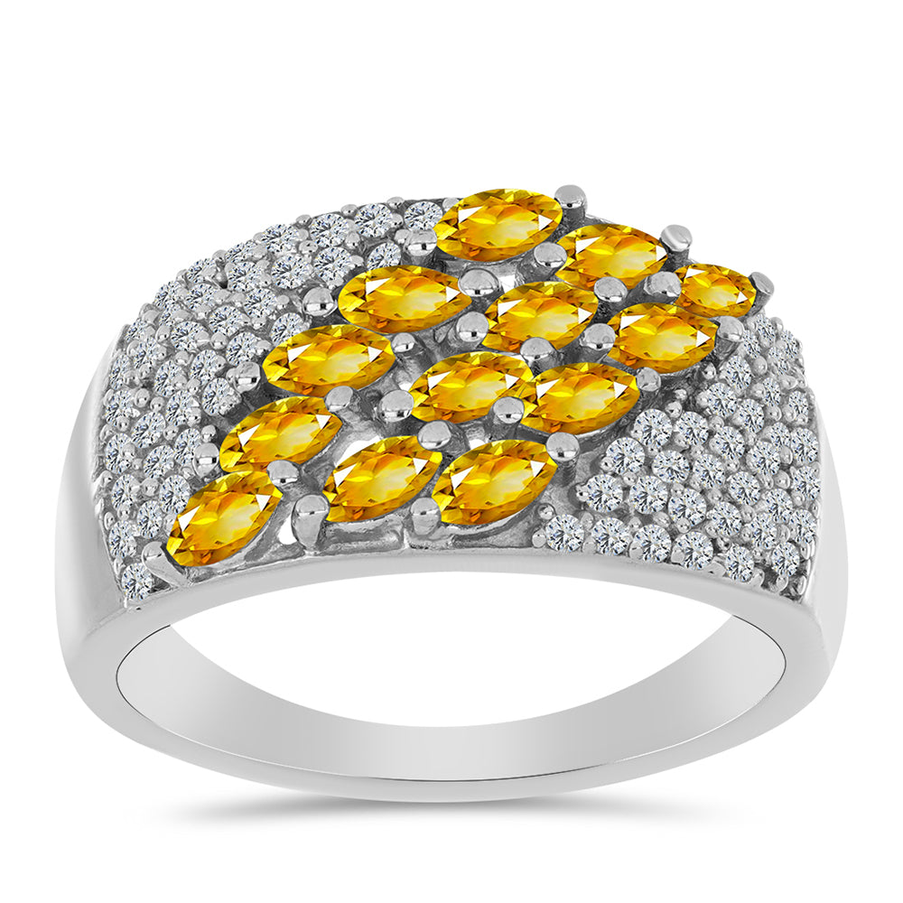 Silberring mit Zitrin aus dem Ural und weißem Topas