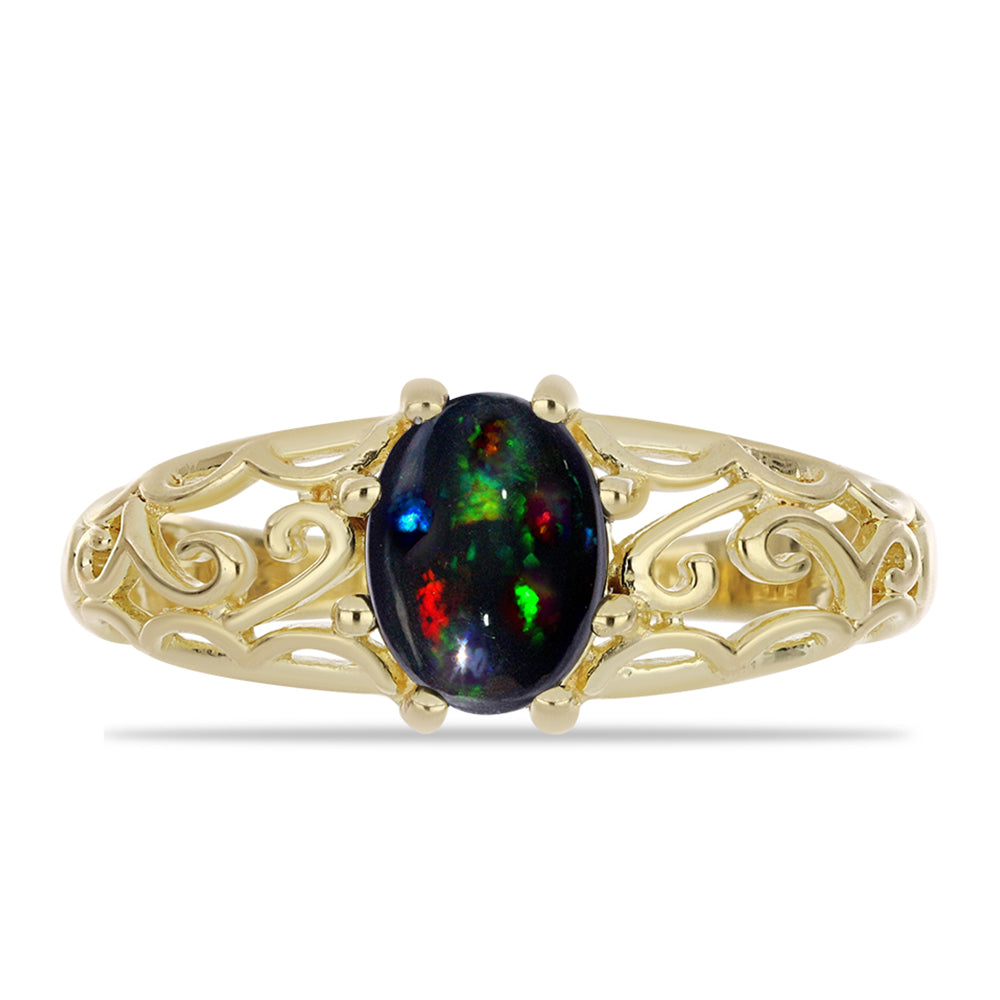 Goldplattierter Silberring mit mitternachtsschwarzem äthiopischen Opal aus Lega Dembi