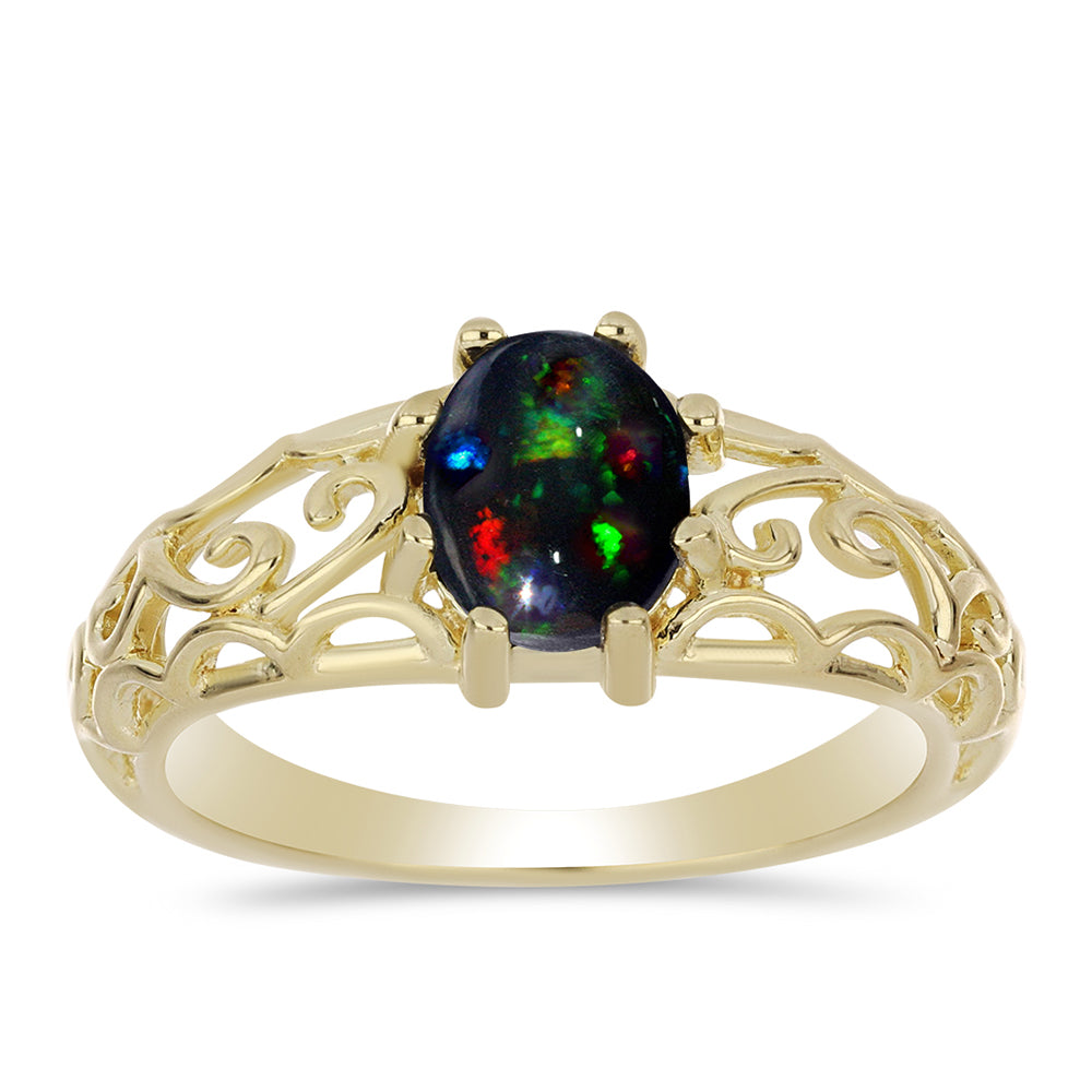 Goldplattierter Silberring mit mitternachtsschwarzem äthiopischen Opal aus Lega Dembi 3 