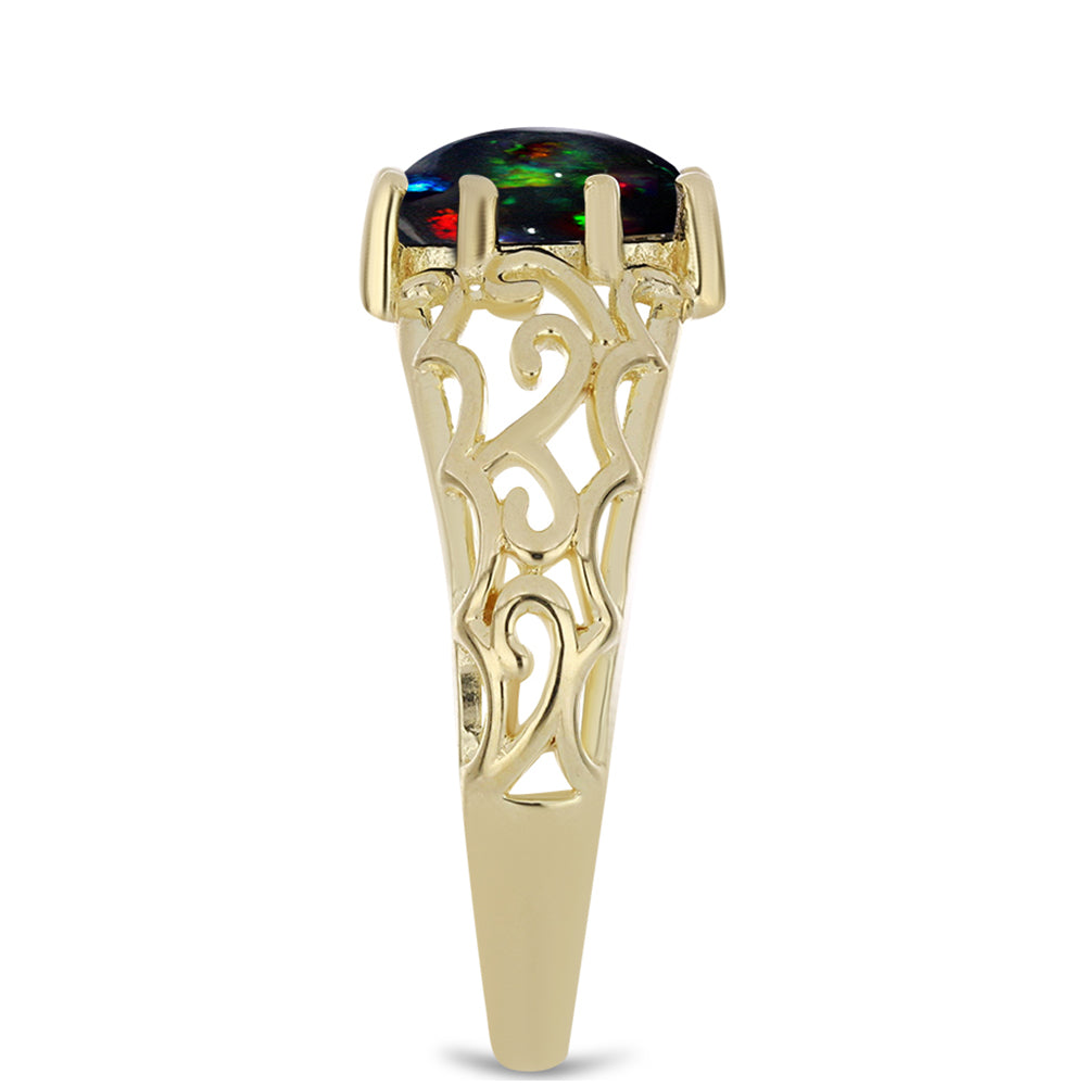 Goldplattierter Silberring mit mitternachtsschwarzem äthiopischen Opal aus Lega Dembi