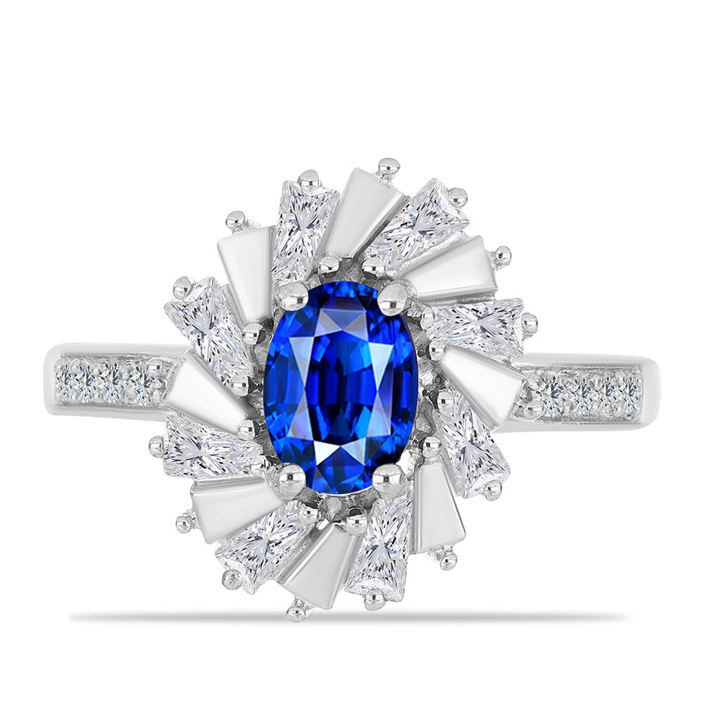 Silberring mit australischem blauem Saphir und weißem Zirkon 1 