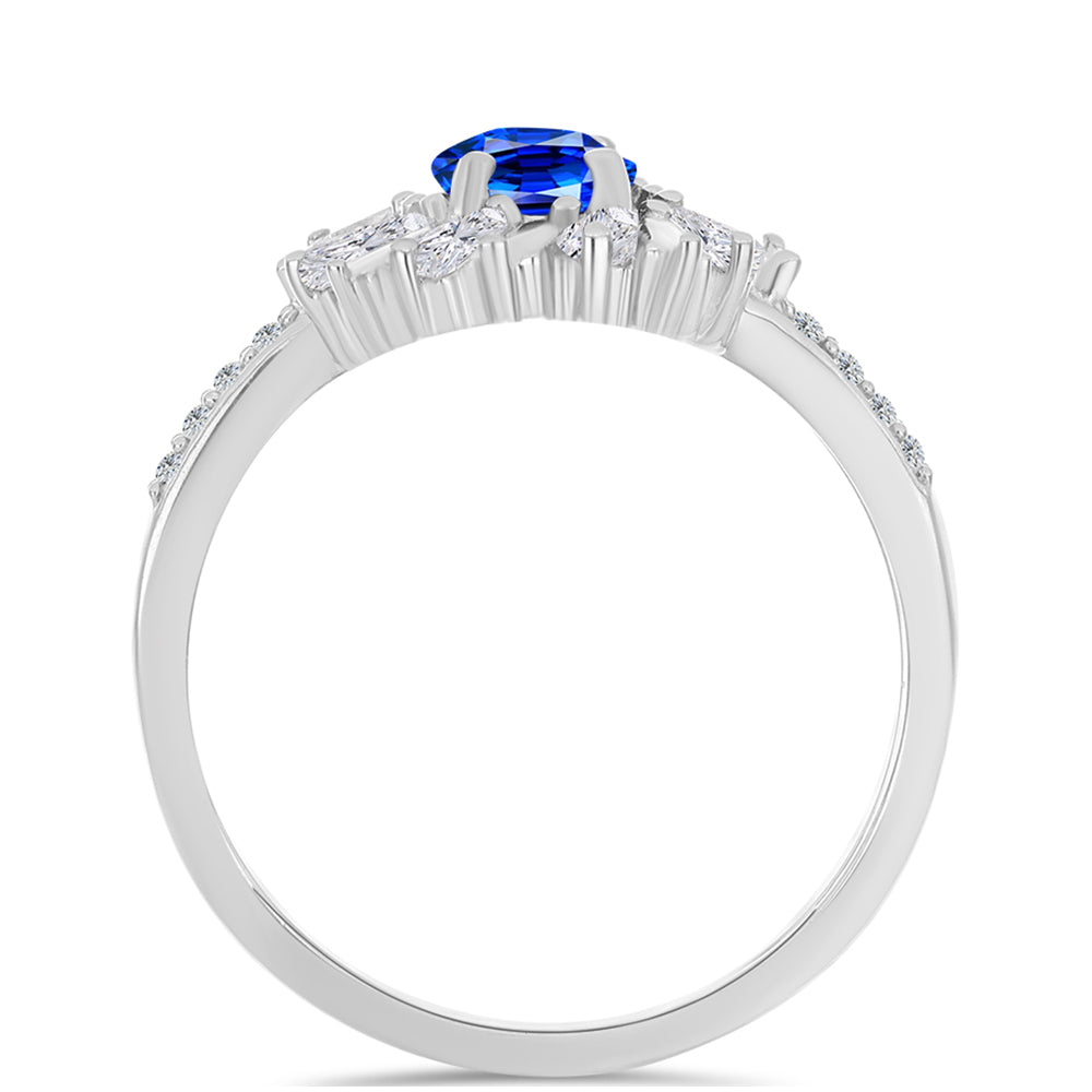 Silberring mit australischem blauem Saphir und weißem Zirkon 2 