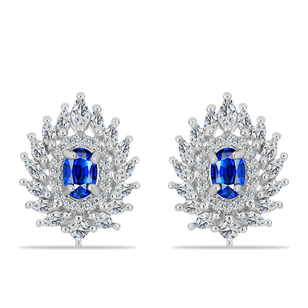 Silberohrringe mit australischem blauem Saphir und weißem Zirkon