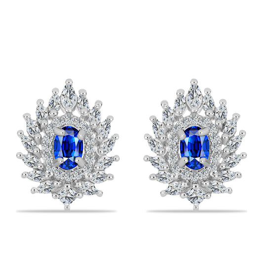 Silberohrringe mit australischem blauem Saphir und weißem Zirkon