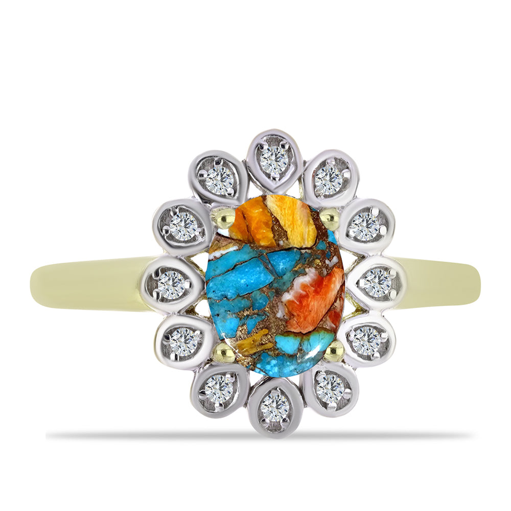 Goldplattierter Silberring mit Austerntürkis und weißem Topas 1 