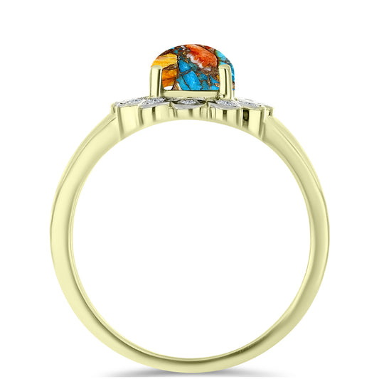 Goldplattierter Silberring mit Austerntürkis und weißem Topas