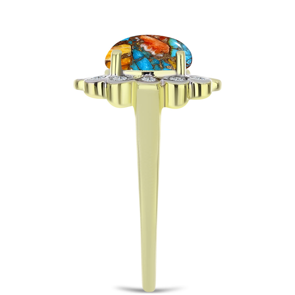 Goldplattierter Silberring mit Austerntürkis und weißem Topas 4 