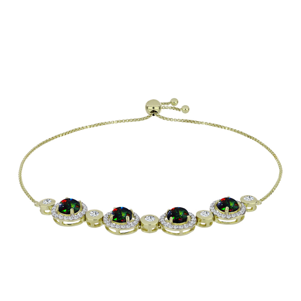 Goldplattiertes Silberarmband mit mitternachtsschwarzem äthiopischen Opal aus Lega Dembi und weißem Topas