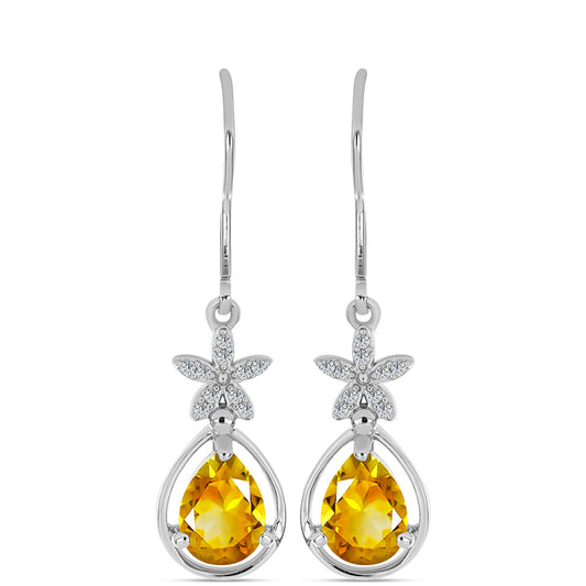 Silberohrringe mit Zitrin aus dem Ural und weißem Topas