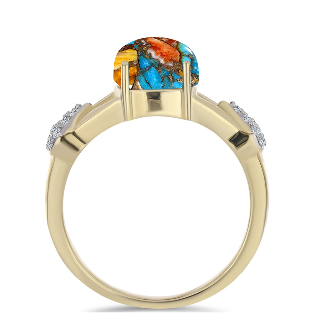 Goldplattierter Silberring mit Austerntürkis und weißem Topas