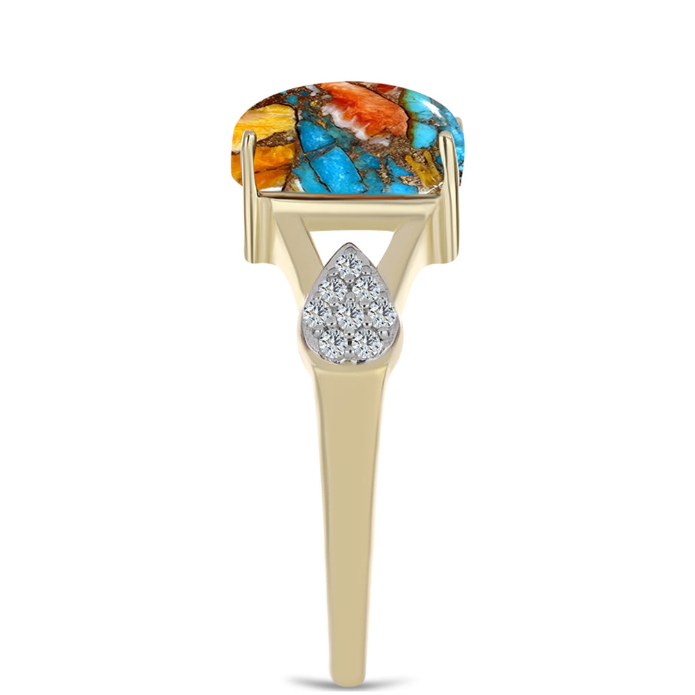 Goldplattierter Silberring mit Austerntürkis und weißem Topas