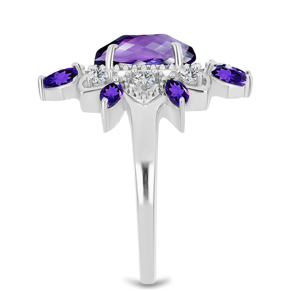 Silberring mit marokkanischem Amethyst und weißem Topas 4 