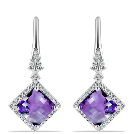 Silberohrringe mit marokkanischem Amethyst und weißem Topas