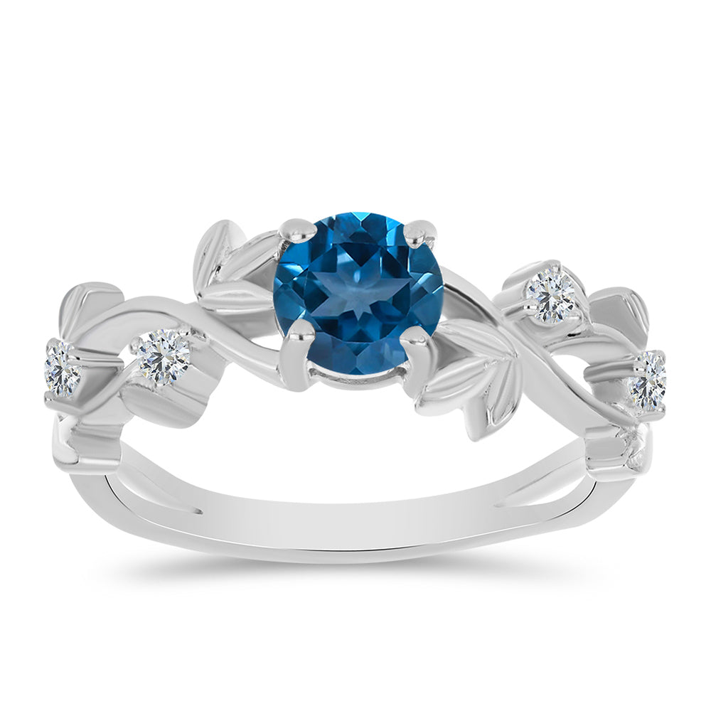 Silberring mit londonblauem Topas und weißem Topas 3 