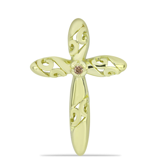Goldplattierter Silberanhänger mit Champagner-Diamant