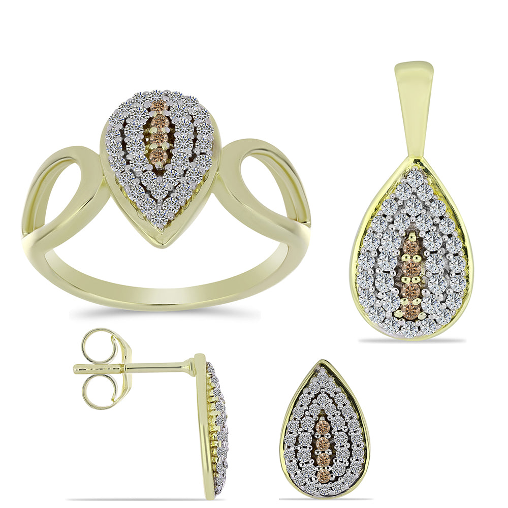 schmuckgarnitur aus Goldplattierte Silber mit Champagner-Diamant und weißem Topas 1 
