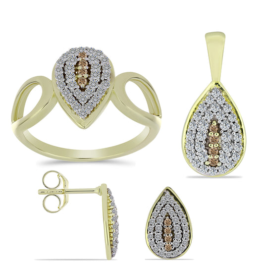 schmuckgarnitur aus Goldplattierte Silber mit Champagner-Diamant und weißem Topas