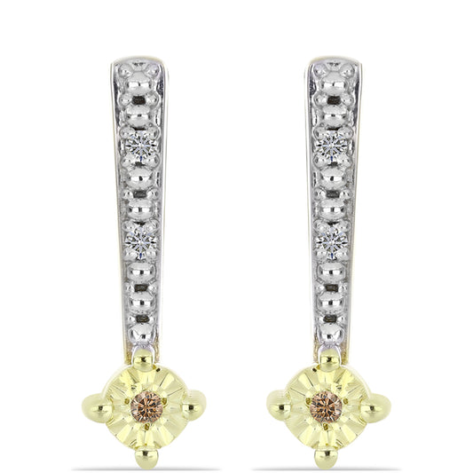 Goldplattierte Silberohrringe mit Champagner-Diamant und weißem Diamant