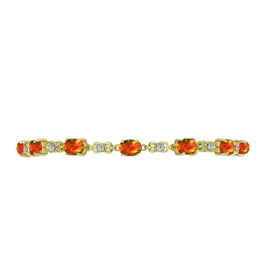 Goldplattiertes Silberarmband mit amerikanischem Feueropal und weißem Topas