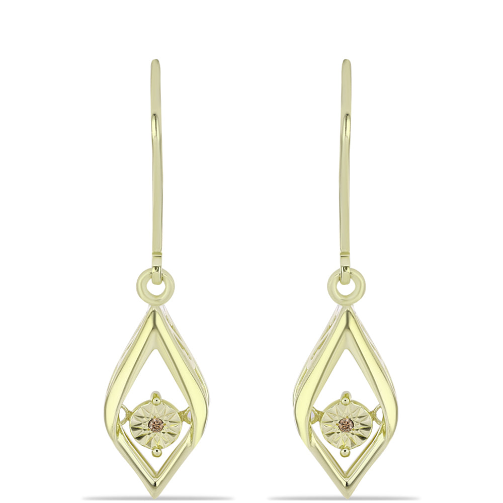 Goldplattierte Silberohrringe mit Champagner-Diamant