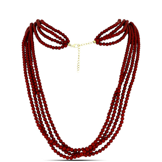 Goldplattierte Silberhalskette mit roter Süßwasserperle