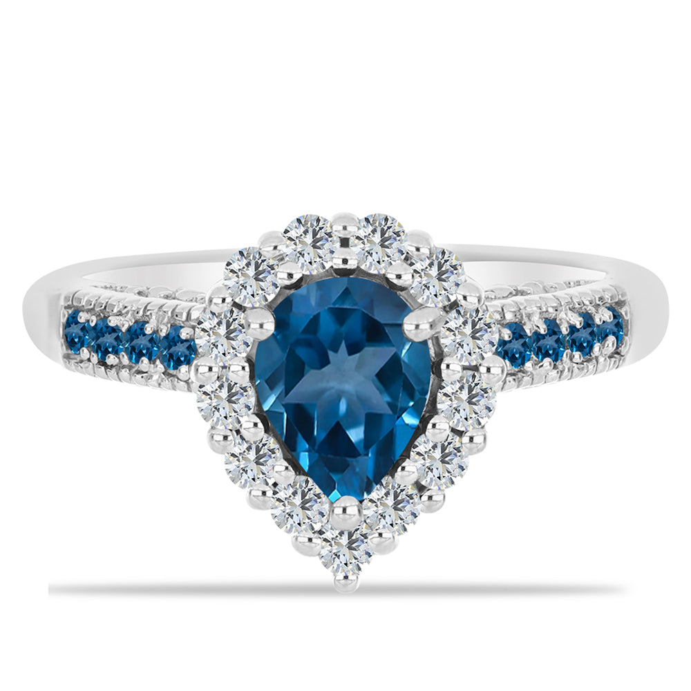 Silberring mit londonblauem Topas und weißem Topas