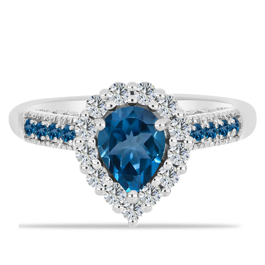 Silberring mit londonblauem Topas und weißem Topas