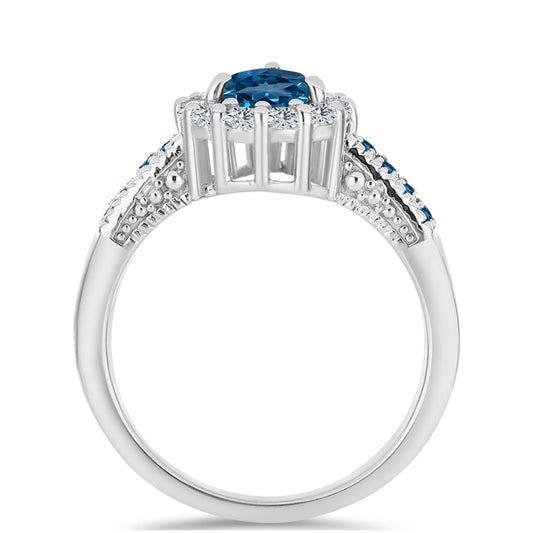 Silberring mit londonblauem Topas und weißem Topas