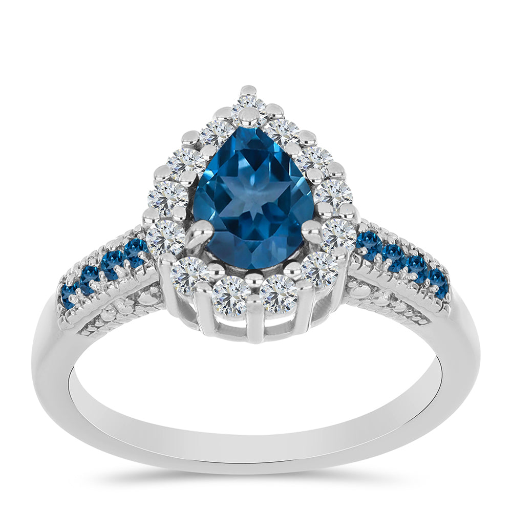 Silberring mit londonblauem Topas und weißem Topas 3 