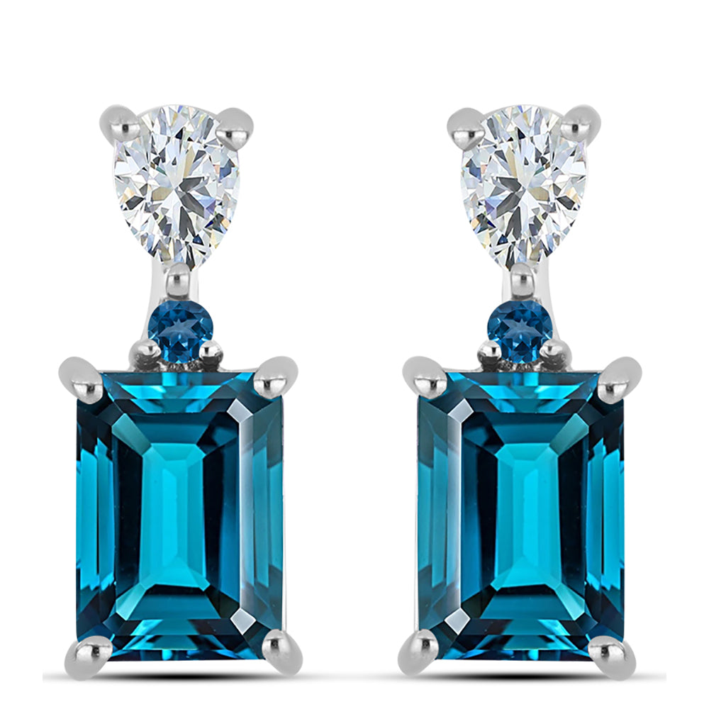 Silberohrringe mit londonblauem Topas und weißem Topas