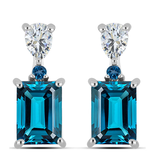 Silberohrringe mit londonblauem Topas und weißem Topas