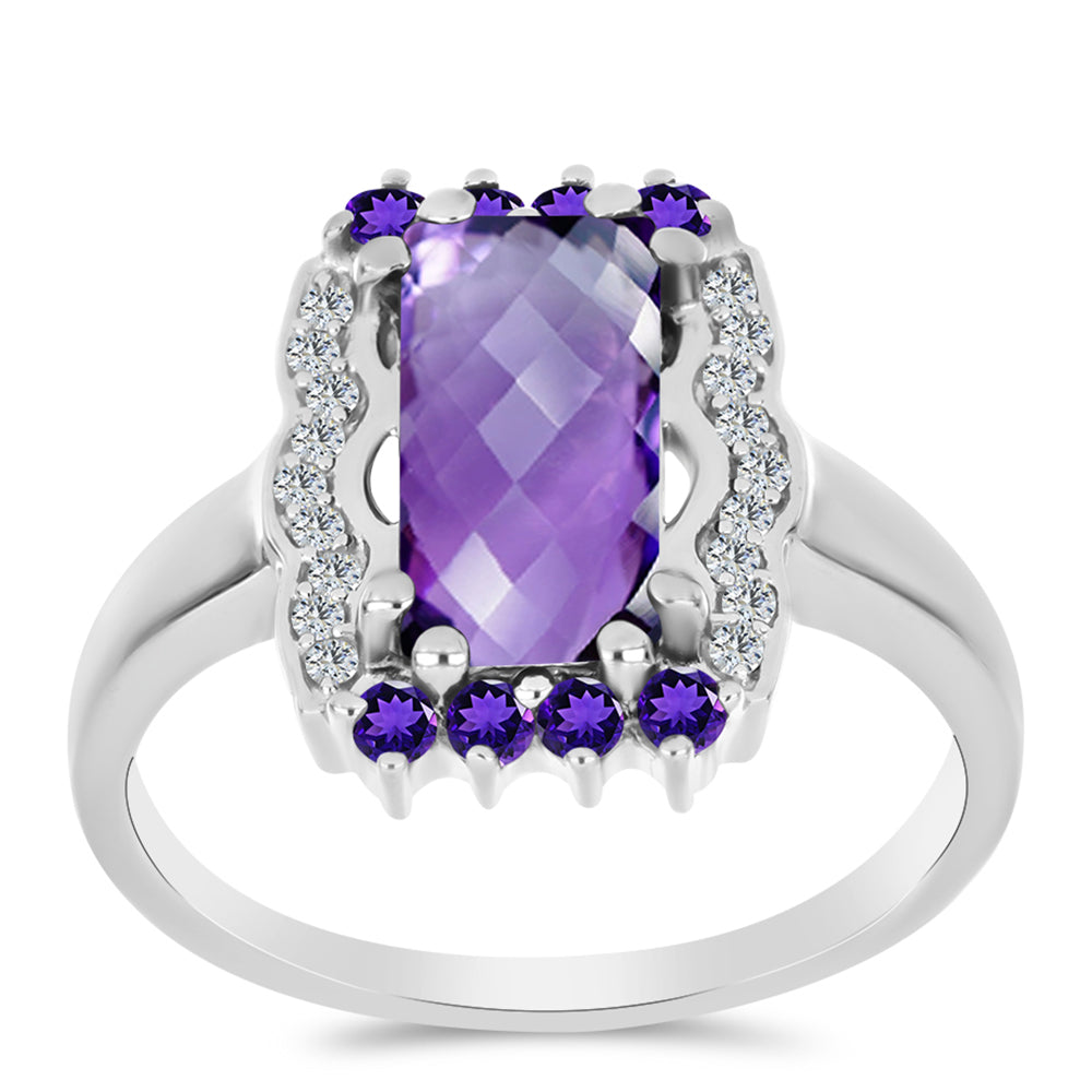 Silberring mit marokkanischem Amethyst und weißem Topas