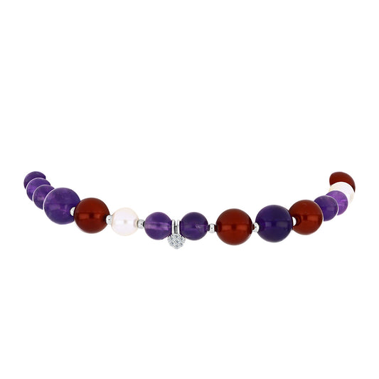 Silberarmband mit marokkanischem Amethyst und weißer Süßwasserperle