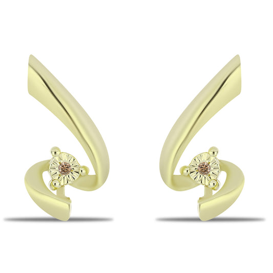 Goldplattierte Silberohrringe mit Champagner-Diamant