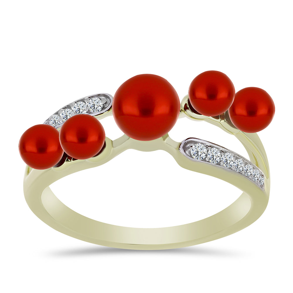 Goldplattierter Silberring mit roter Süßwasserperle und weißem Topas 1 