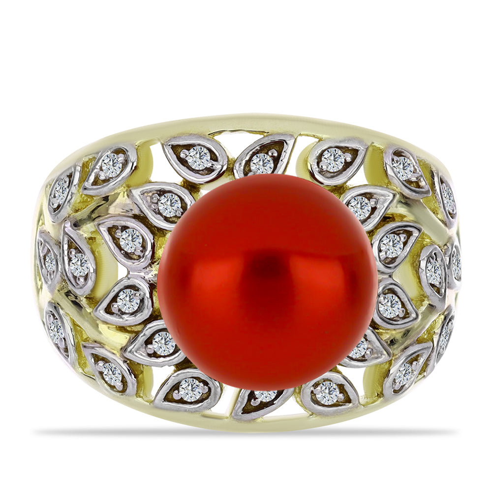 Goldplattierter Silberring mit roter Süßwasserperle und weißem Topas 1 