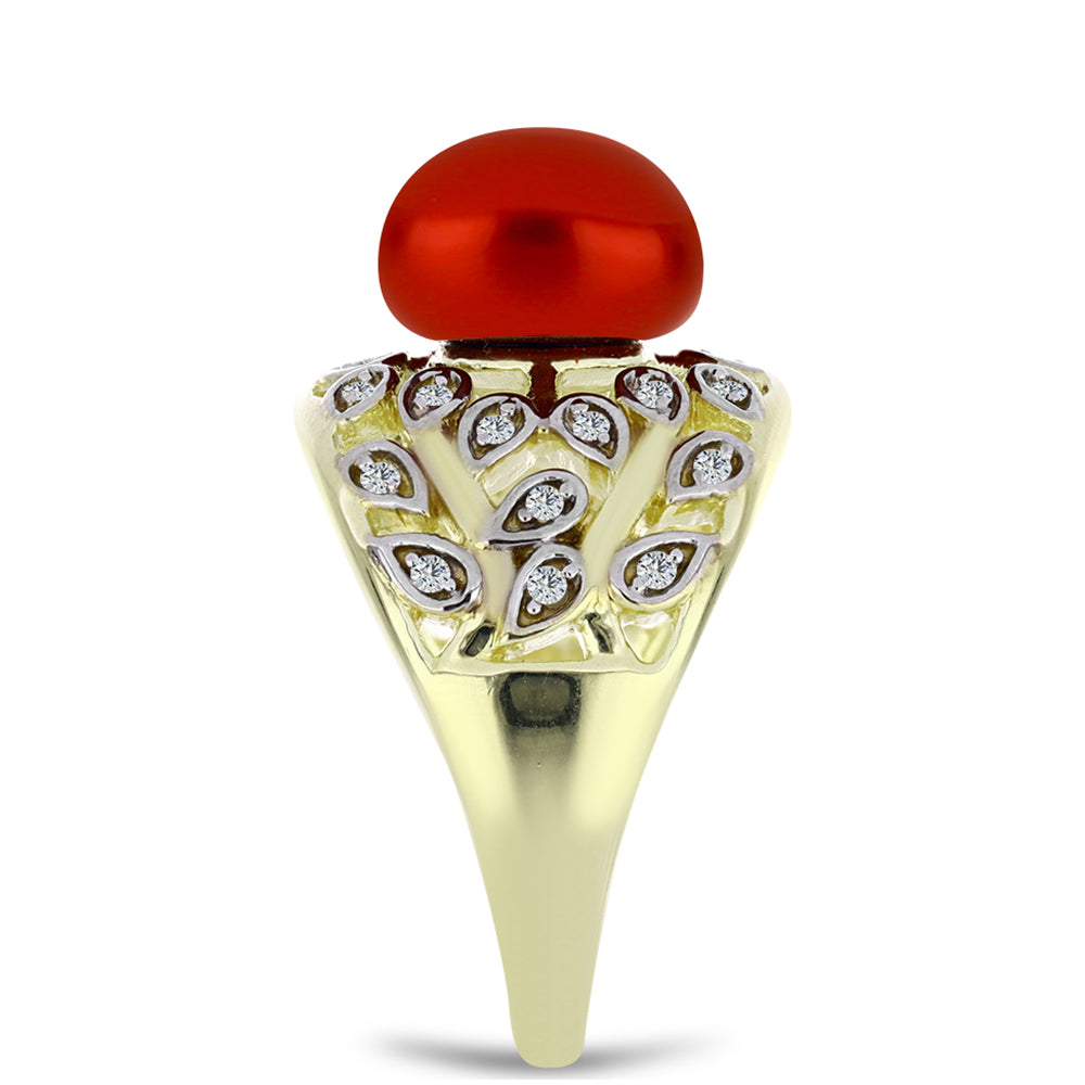 Goldplattierter Silberring mit roter Süßwasserperle und weißem Topas