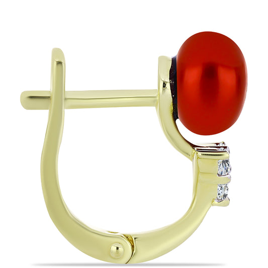 Goldplattierte Silberohrringe mit roter Süßwasserperle und weißem Topas