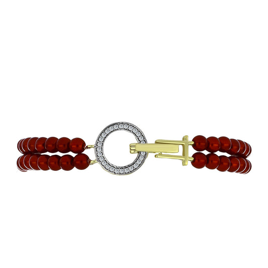 Goldplattiertes Silberarmband mit roter Süßwasserperle und weißem Topas